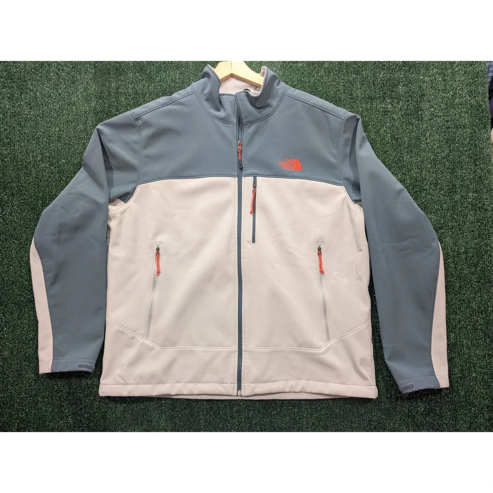 The North Face WindWall Softshell Jacket Mens XL Grey Tan Full Zip Fleece Lined